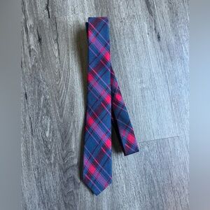 The Tie Bar Red and Navy Plaid Skinny Tie
